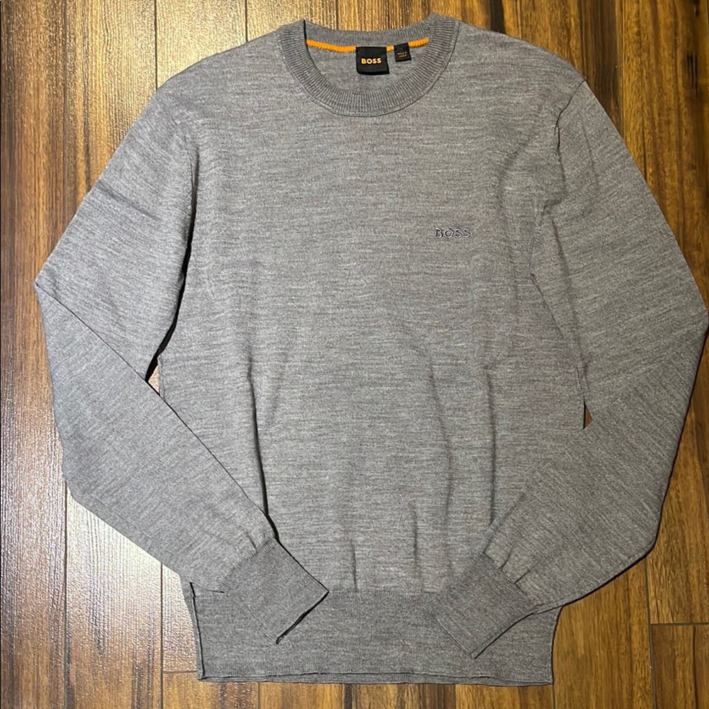Boss Gray Crewneck Sweater with Classic Knit Design